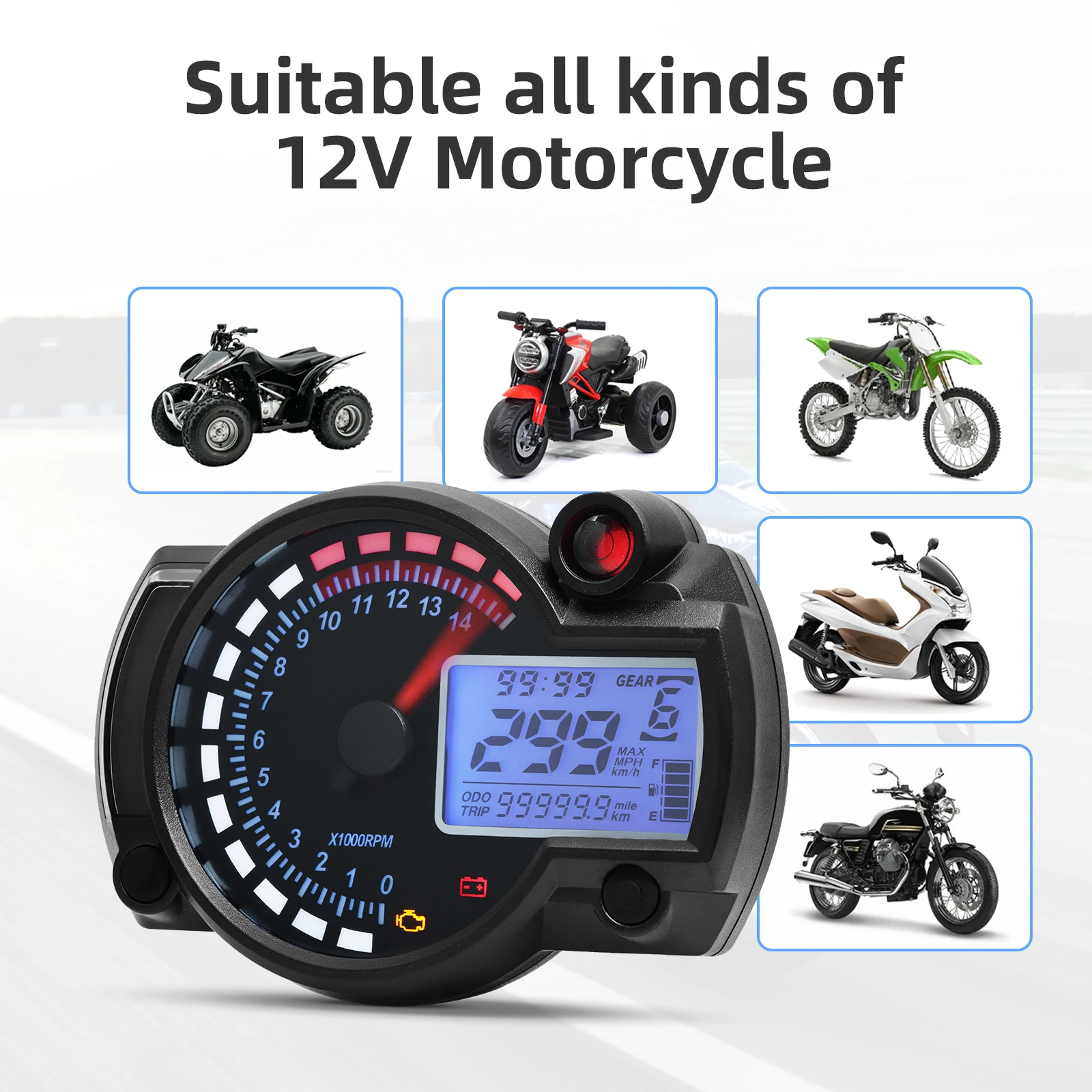 Velocímetro Universal para motocicleta de 12v para Honda Suzuki Yamaha Kawasaki, odómetro Digital LCD de 7 colores, medidor de tablero de Moto - imagen 5