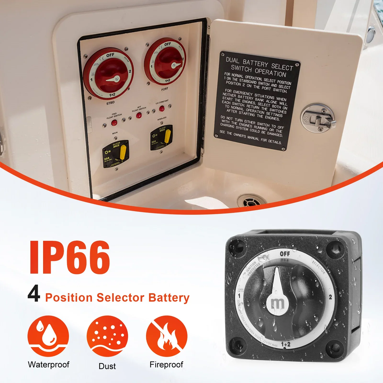Interruptor giratorio de batería Mini Selector M 4 posiciones 300A para camper y barco - imagen 5