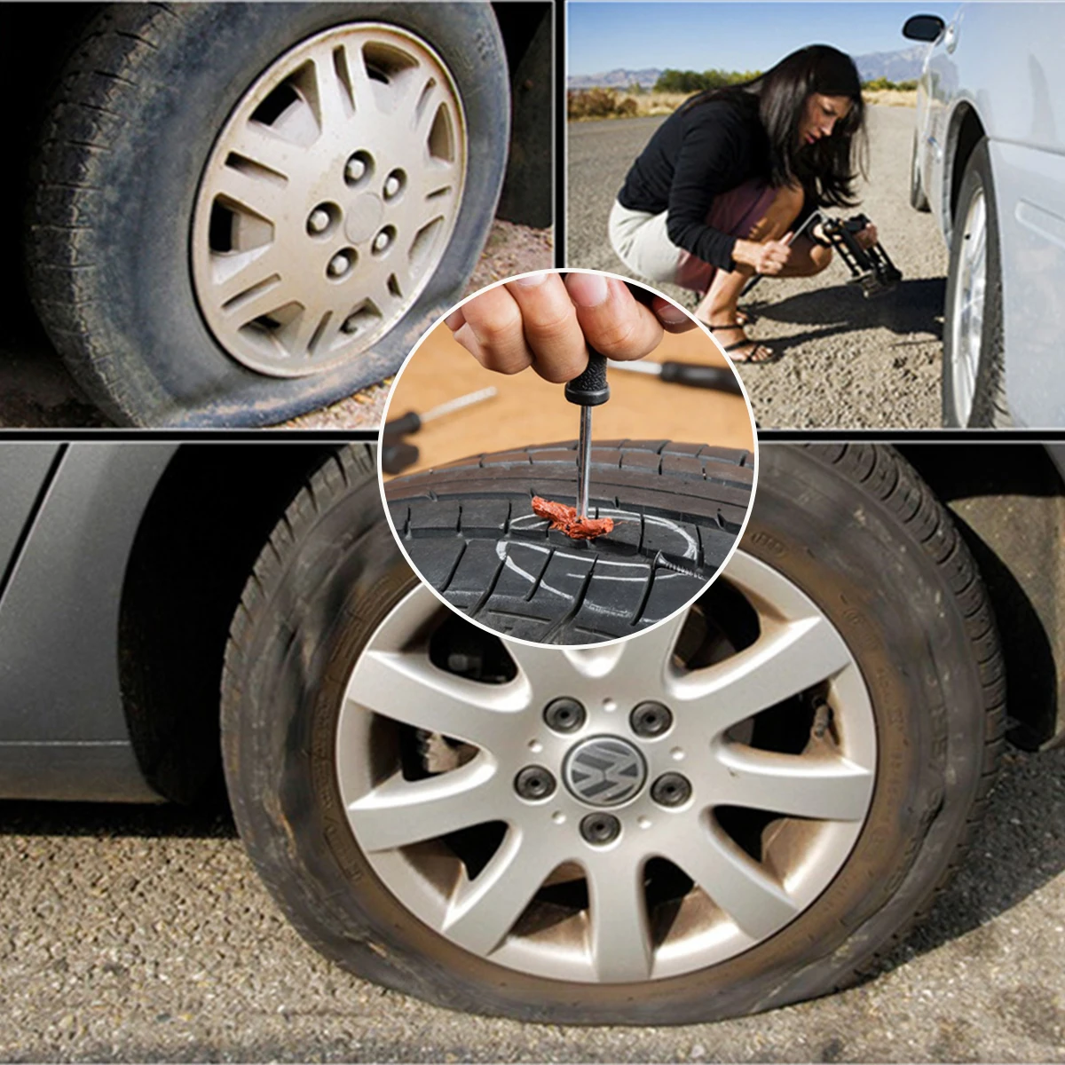 Tiras de goma para reparación de neumáticos sin cámara de coche