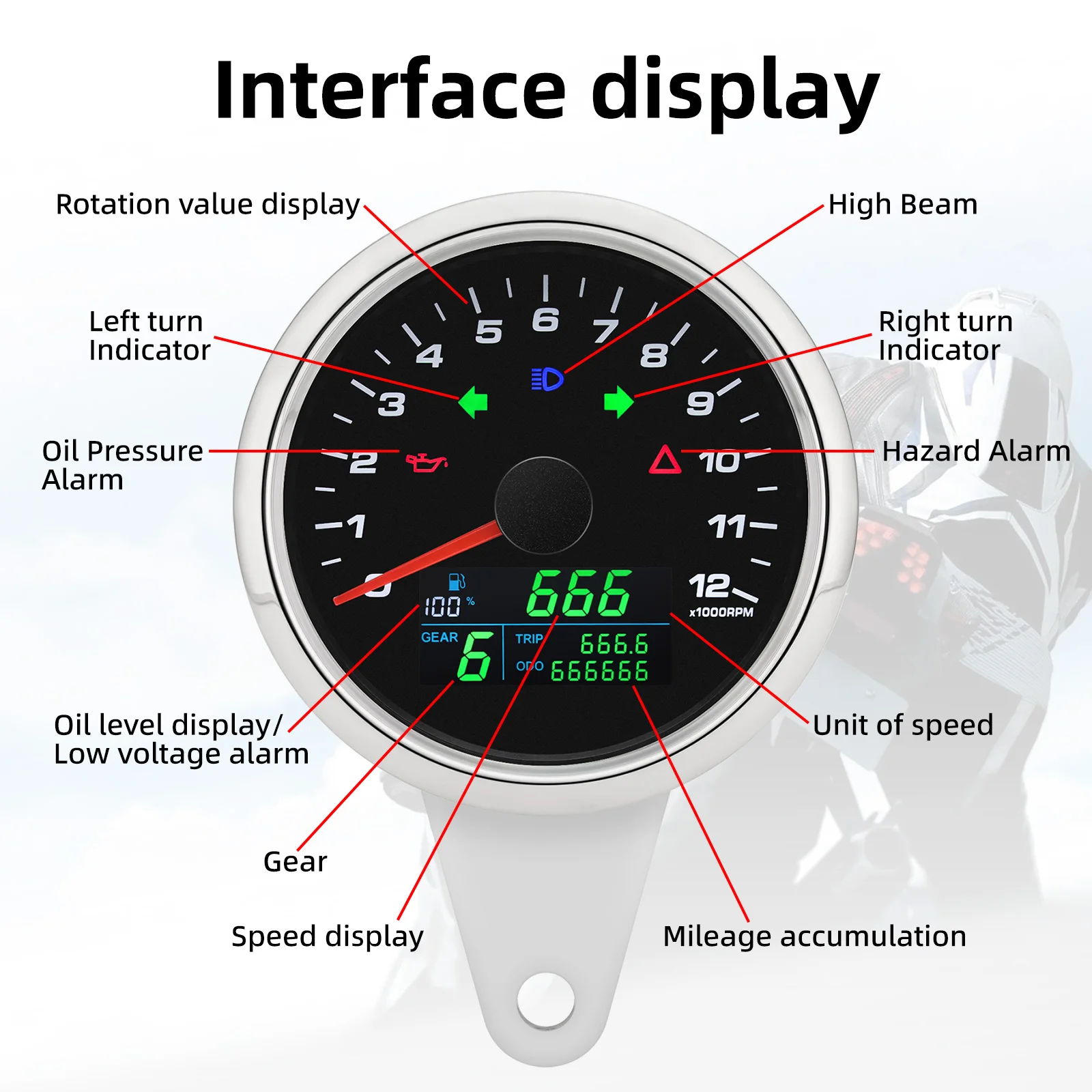 Tacómetro velocímetro GPS digital OBO LCD para moto - imagen 4