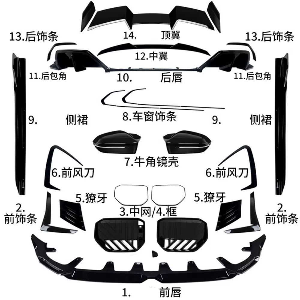 Kit exterior negro brillo para BMW X3: labios, parrillas y espejos