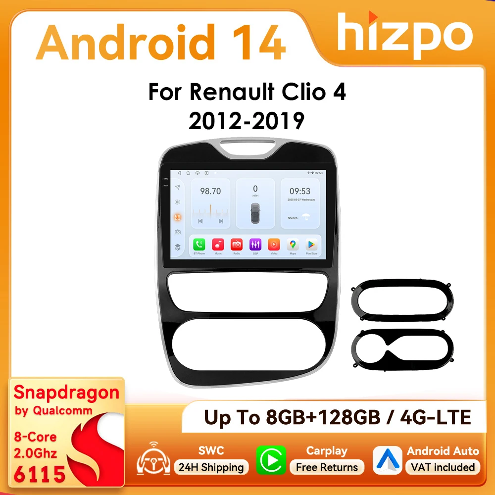 Radio Android 14 Hizpo de 10,1” para Renault Clio IV con CarPlay