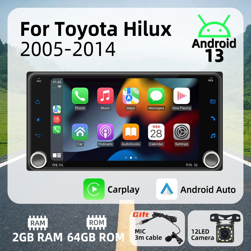 Radio 2DIN CarPlay Android Auto – Toyota Hilux 2005-2014, 7" GPS