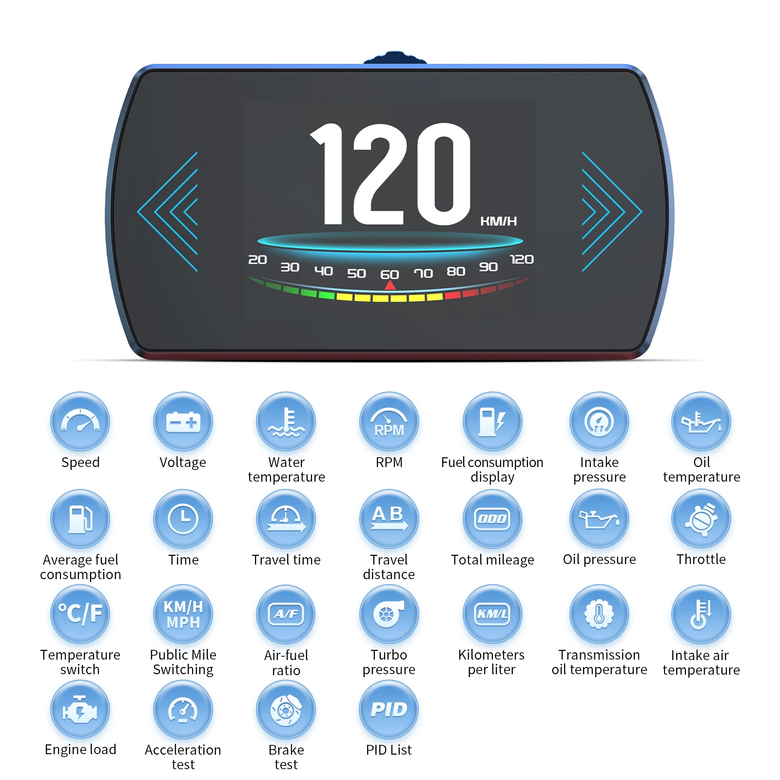 Pantalla frontal HUD P12 OBD para velocidad, temperatura y voltaje - imagen 3