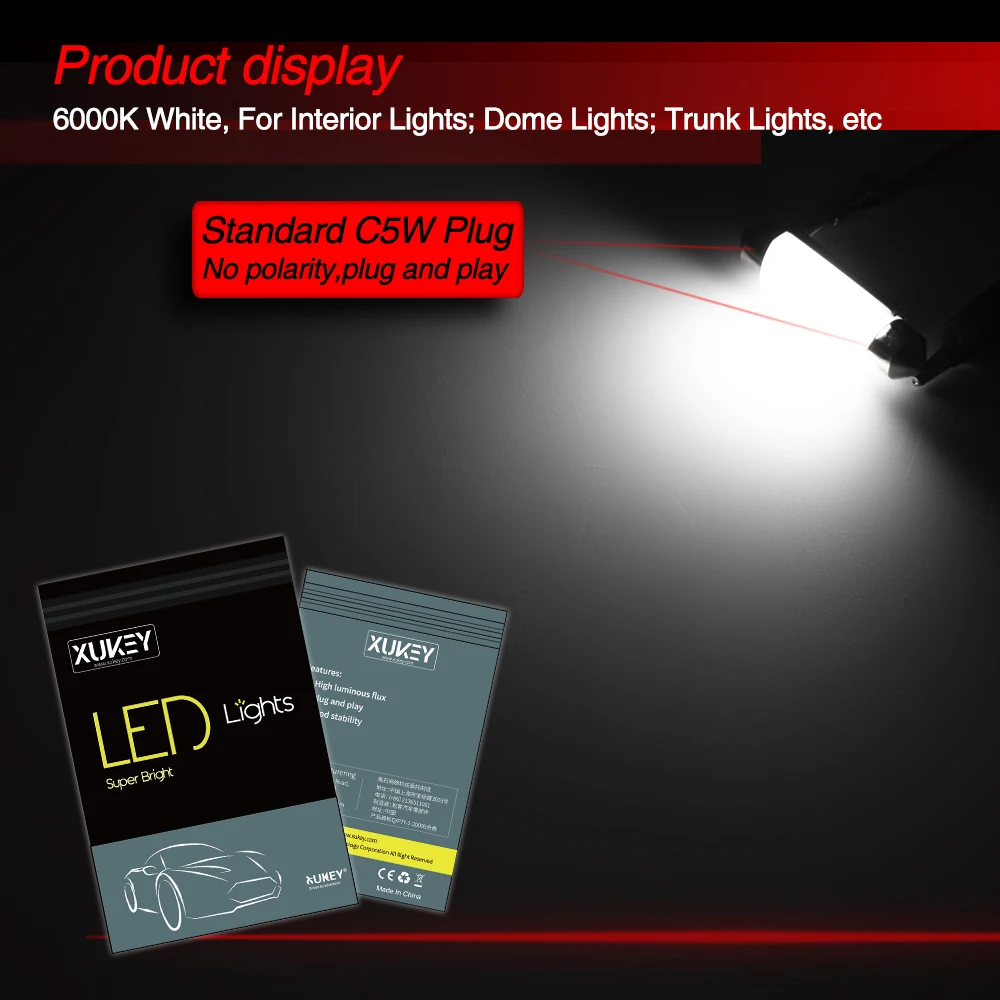 Xukey 2x C5W adorno de coche 31mm 36mm bombillas LED Interior cúpula mapa luces de lectura C10W 39mm 41mm 3030 SMD CANBUS sin errores - imagen 5