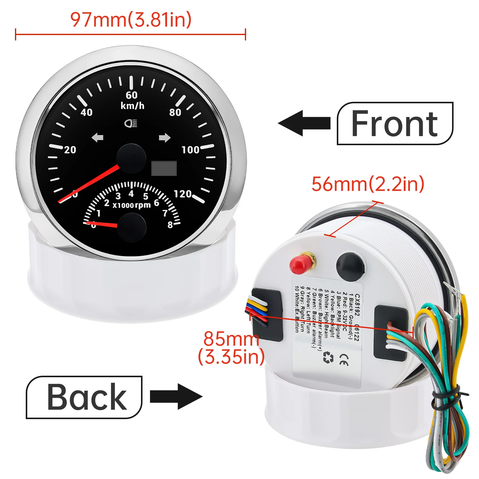 Velocímetro GPS con tacómetro 85mm impermeable 0-8000 RPM – Universal 12V/24V - imagen 4
