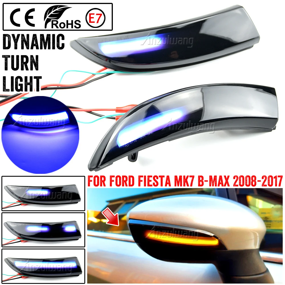 Para Ford Fiesta Mk7 2008-2017 para Ford b-max 2012-2017 2 piezas intermitentes dinámicos luces LED de señal de giro indicador de espejo lateral - imagen 4