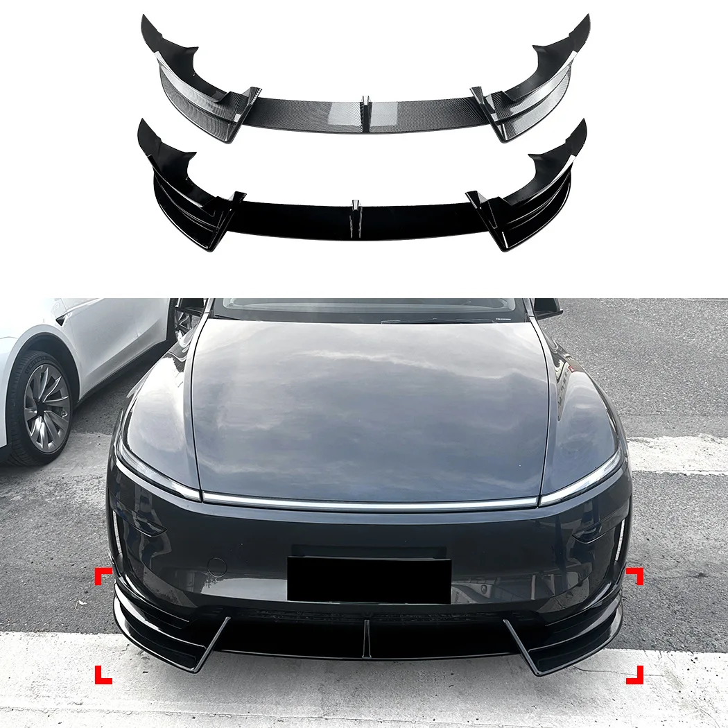 Vista frontal del labio chin spoiler instalado en Tesla Model Y