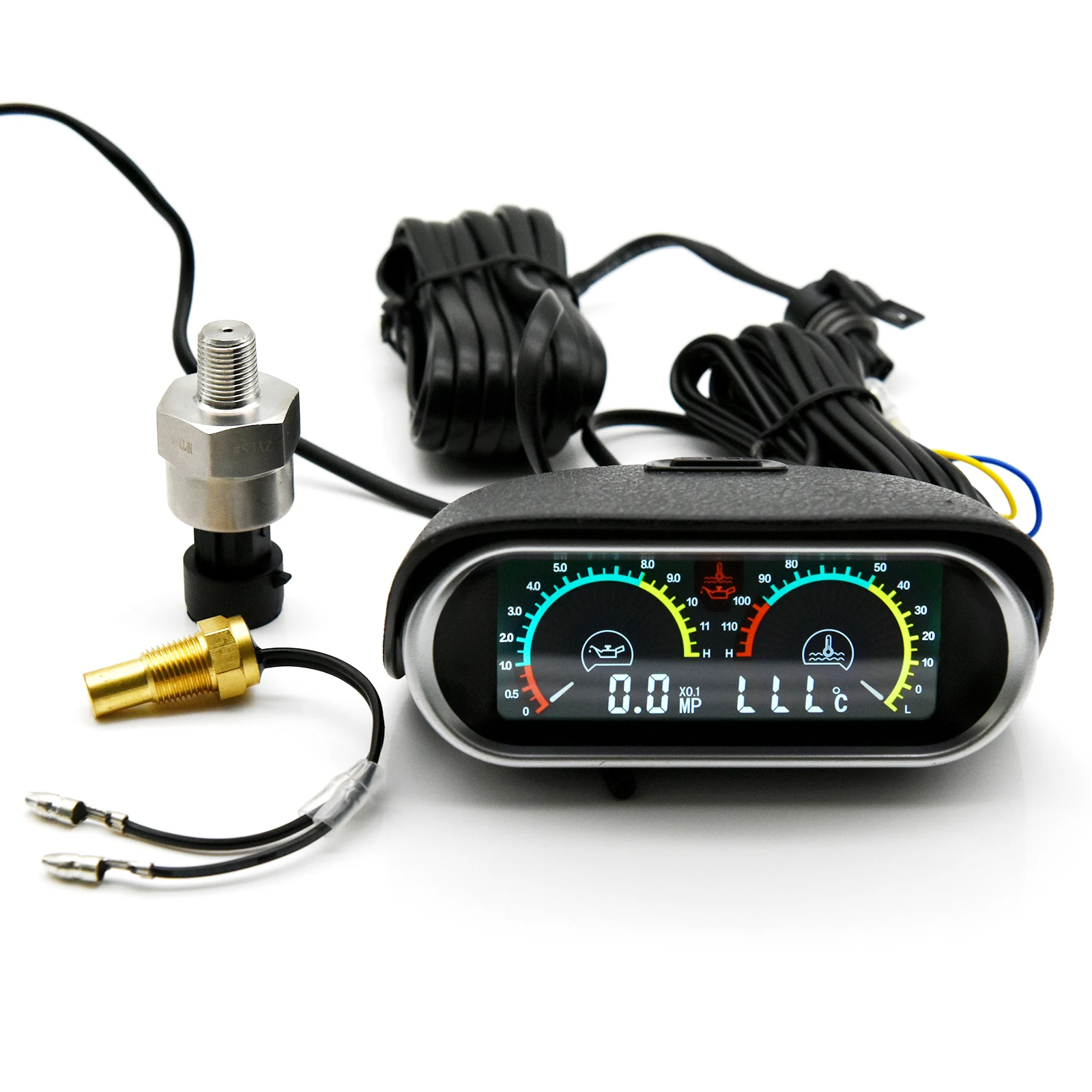 Medidor LCD 2 en 1 para presión de aceite y temperatura del agua