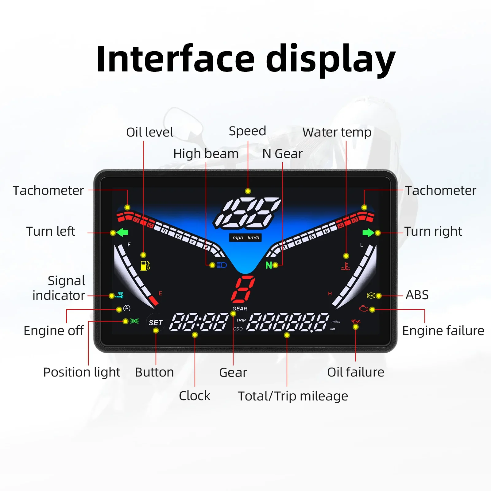 Velocímetro Digital LCD Universal Moto – Tacómetro RPM y Sensores Agua - imagen 4