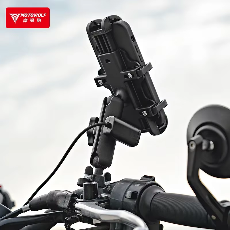 Soporte para móvil de moto de aluminio con carga USB para manillar - imagen 2