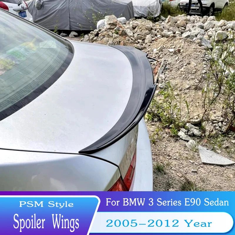 Para 2005-2012 BMW Serie 3 E90 alerón trasero del maletero alas PSM estilo 318i 320i 325i Material ABS accesorios de kit de carrocería de ajuste de coche