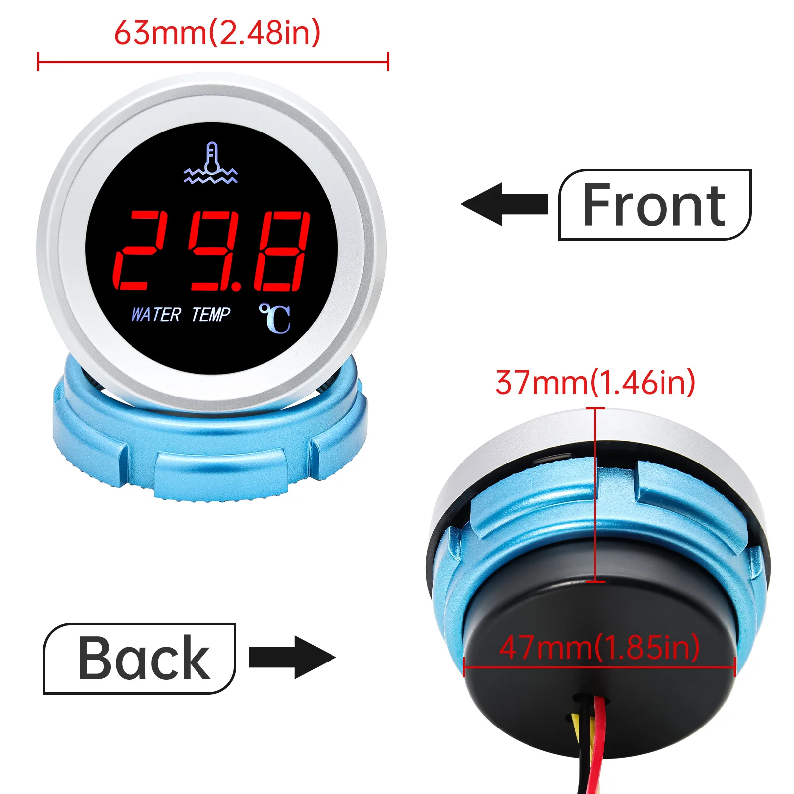 Temperatura del agua 0-120 C 52 mm con alarma y sensor 1/8NPT - barco - imagen 2