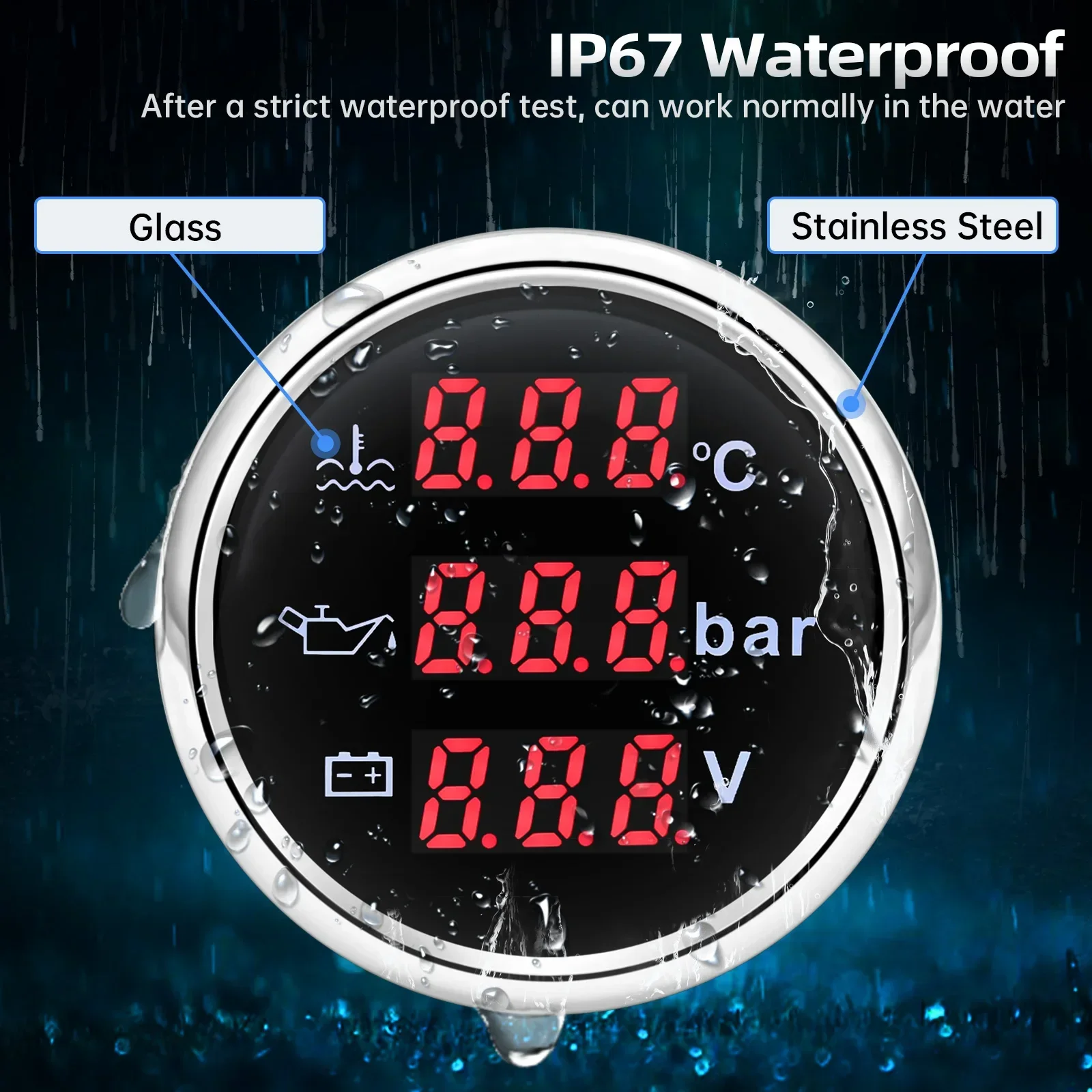 Reloj digital 52 mm de temperatura, presión de aceite y voltímetro - imagen 4