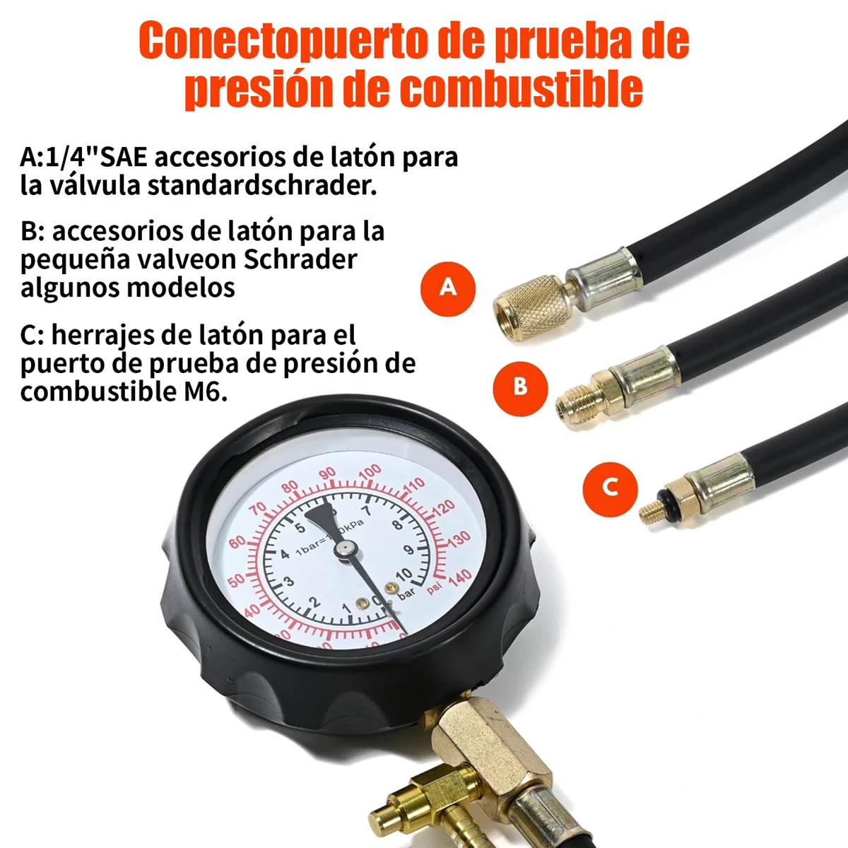 Manómetro Presión Combustible 10Bar con Válvula – Kit Tester Diagnóstico - imagen 5