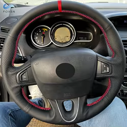 Funda de volante de cuero con franja roja para Renault Mégane 3