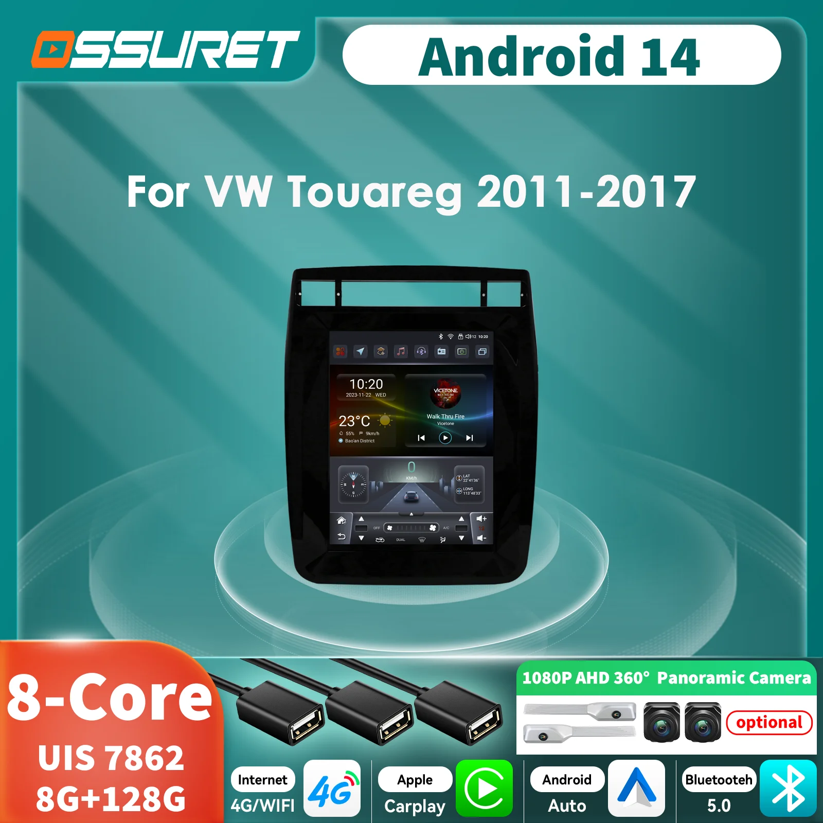 9,7 "Carplay Android Auto radio de coche para Volkswagen VW Touareg 2011 -2017 Autoradio multimedia GPS Audio estéreo 360 Cam BT RDS SWC