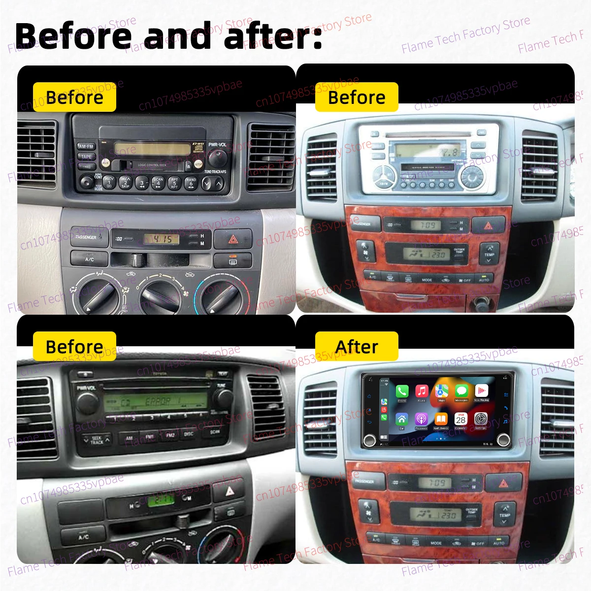 Radio 2DIN 7" CarPlay Android Auto para Toyota Corolla 2002-2007 - imagen 2