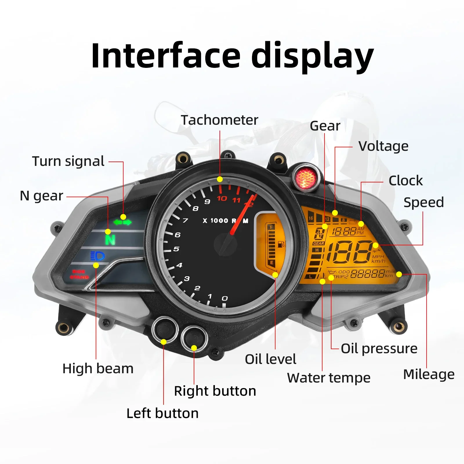 Cuadro de instrumentos digital 12000 rpm para Bajaj 200NS - imagen 5