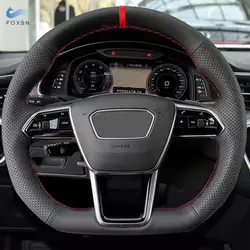 Funda de volante de cuero cosida a mano – Audi A6 C8/A7 4K8, barra roja
