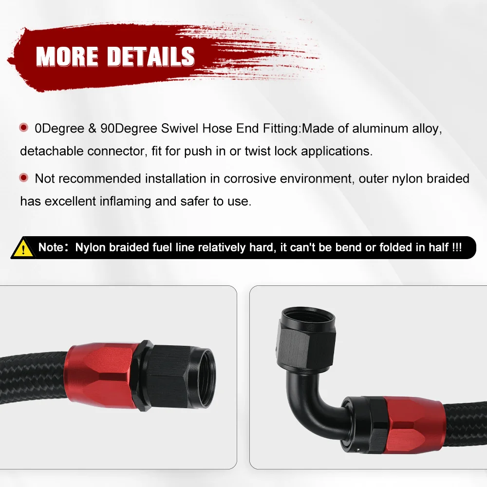 WLR-Tubo de manguera de aceite trenzado de acero inoxidable AN10, 1M/1,2 M/1,4 M, con ajuste de extremo de manguera giratorio de 0 grados y 90 grados instalado - imagen 5