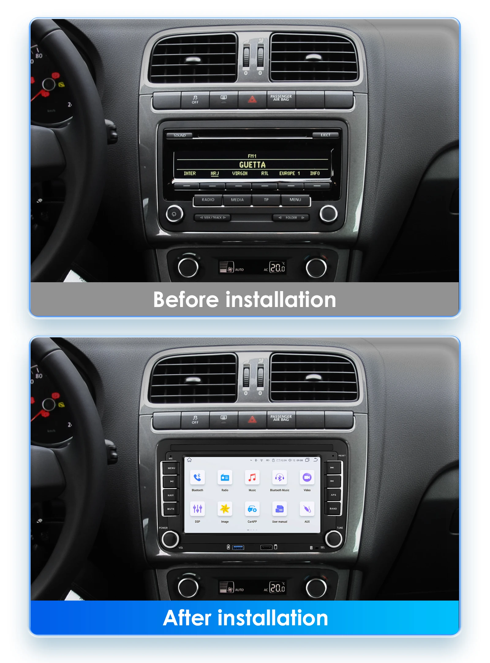 Kit autoradio Android 2DIN con GPS WiFi y Carplay – VW Golf 6, Passat, Octavia - imagen 2