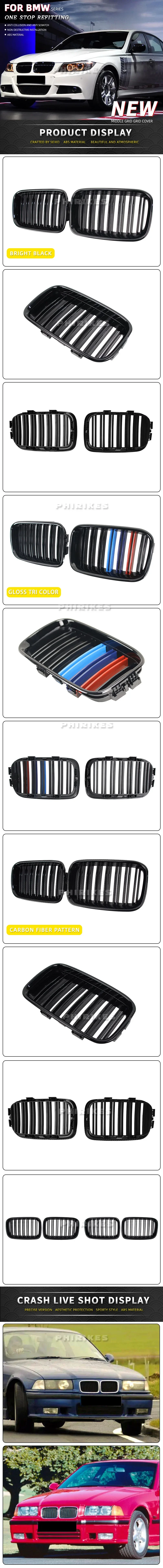 Rejillas de capó negro brillante para BMW E36