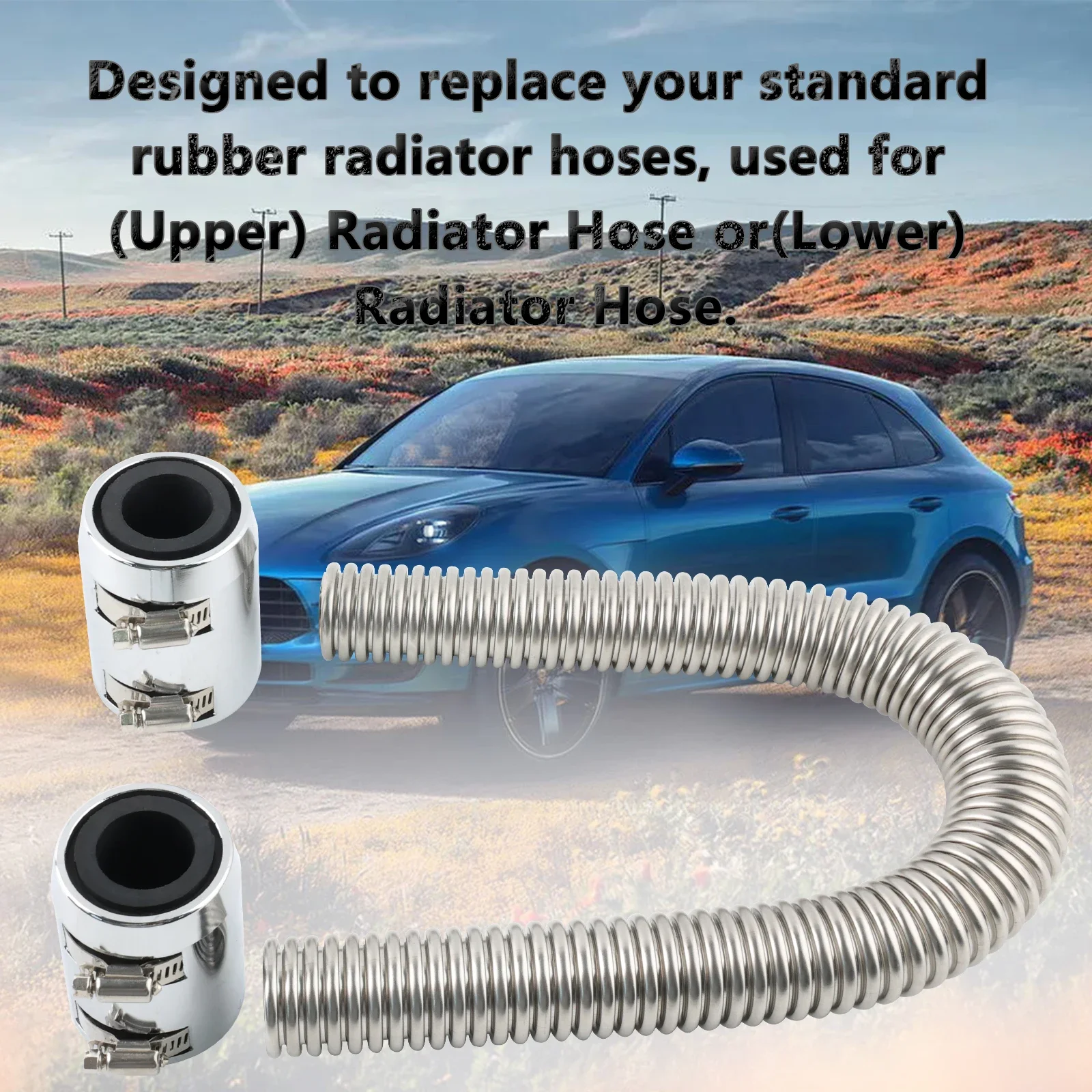 Manguera radiador acero inoxidable flexible tapas cromadas universal - imagen 3