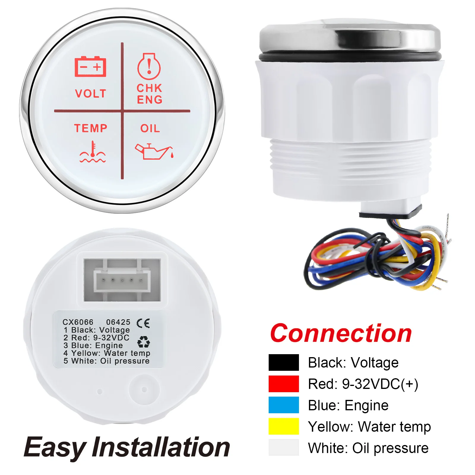 Indicador 52mm 4 en 1 - vista lateral y montaje