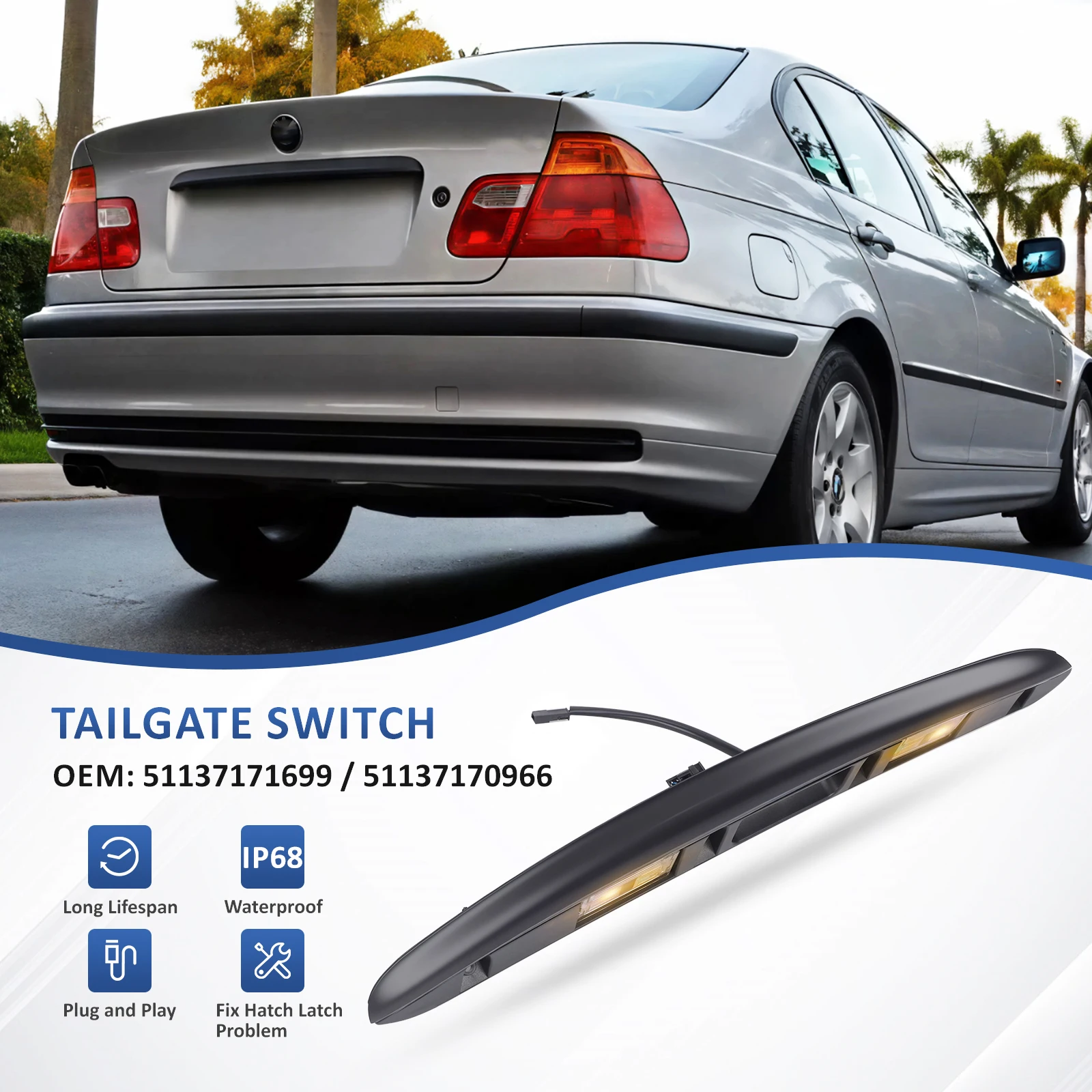 BMW 51137170966 Maneta de maletero con luces de matrícula E46 - imagen 2