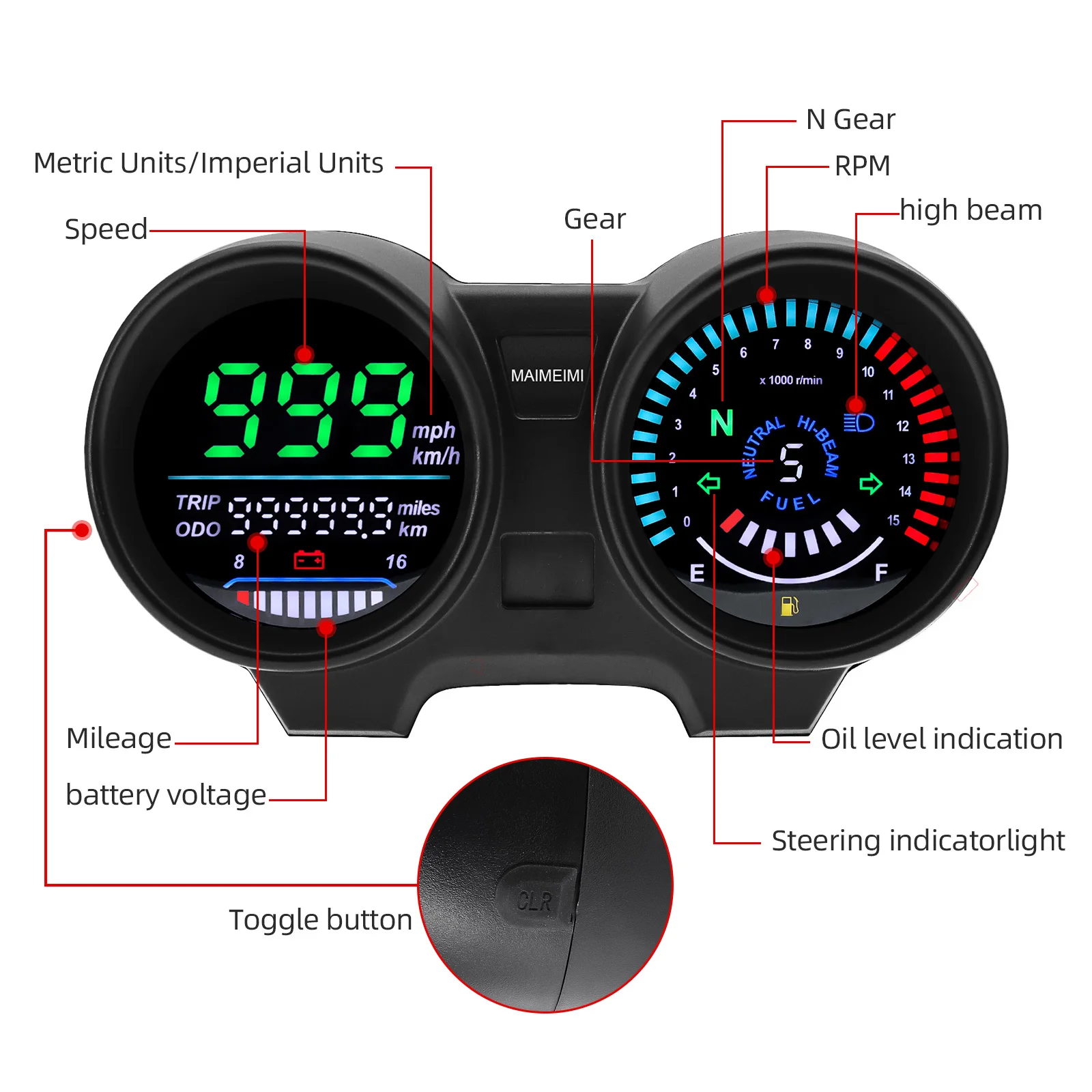 Velocímetro digital LED verde Honda CG 150 Titan/Fan 2010-2012 - imagen 2