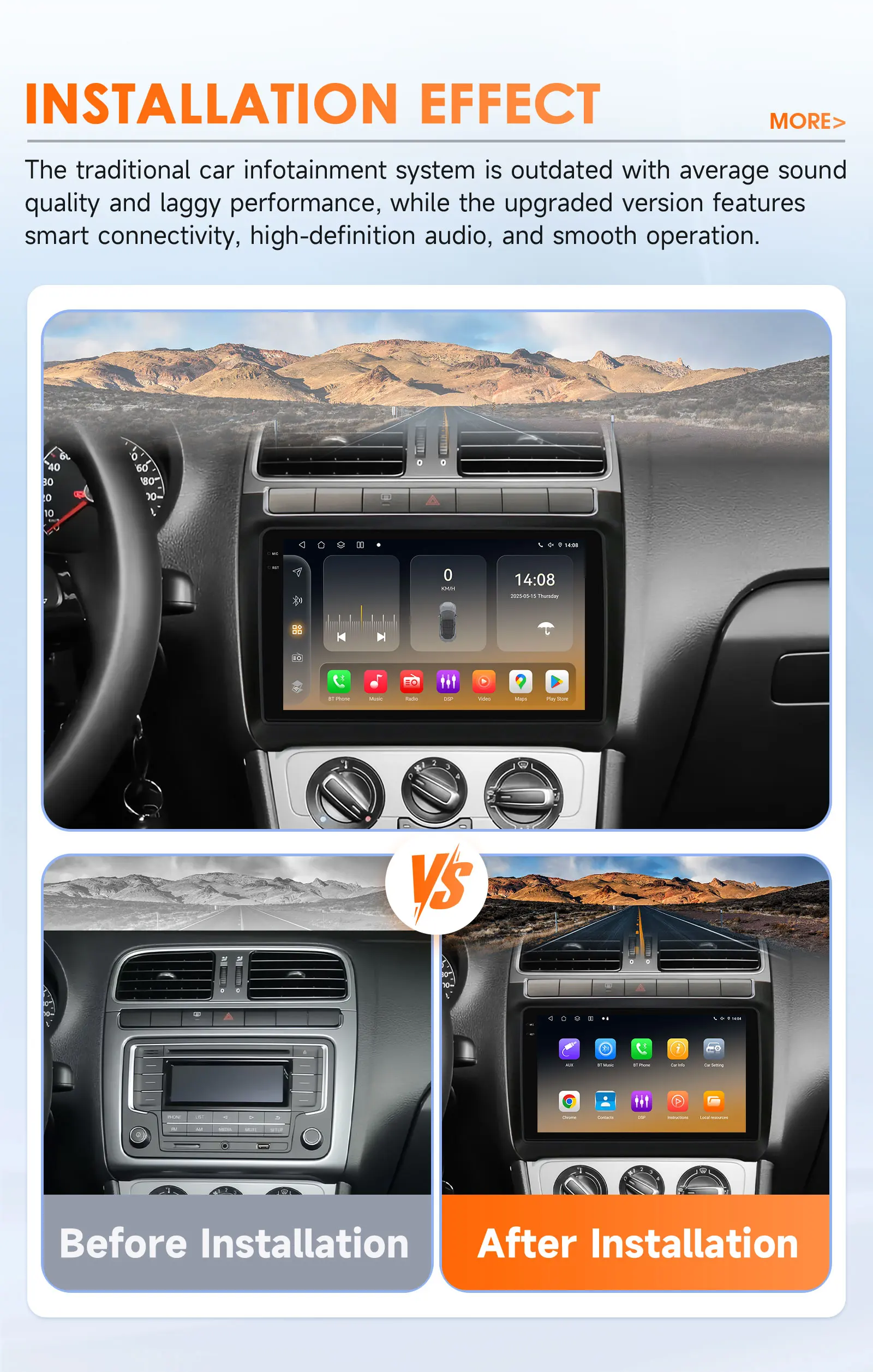 Hizpo Radio 2 DIN Android 14 con CarPlay y GPS para VW Polo V - imagen 2