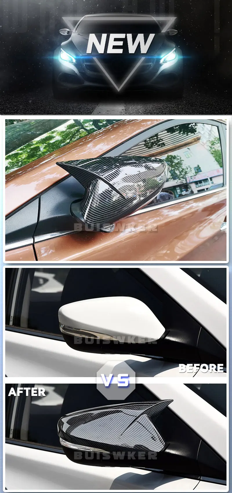 Cubiertas carbono espejo Elantra - vista lateral