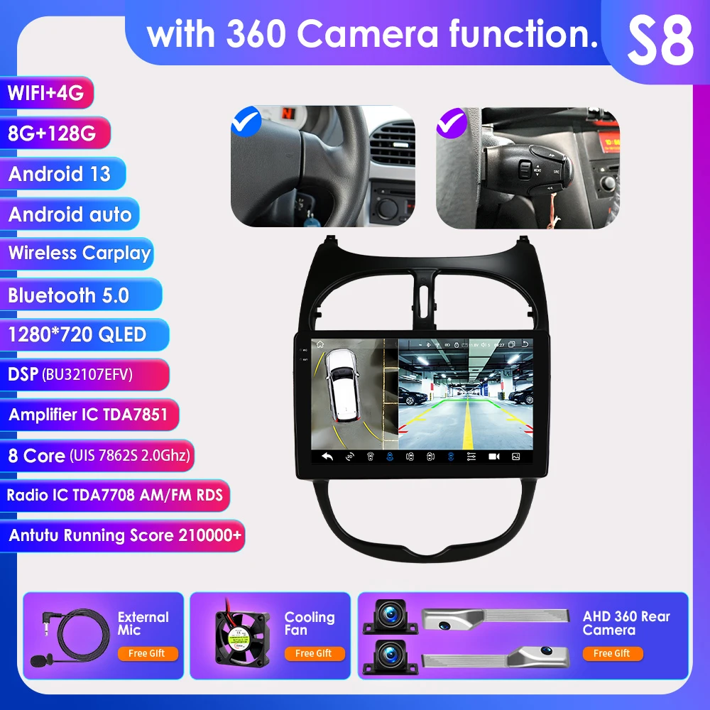Radio multimedia CarPlay y Android Auto para Peugeot 206, SW y CC