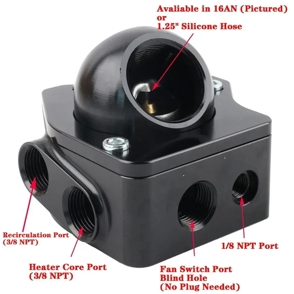 Carcasa del termostato Honda K20 K24 de aluminio negro radiador - imagen 3