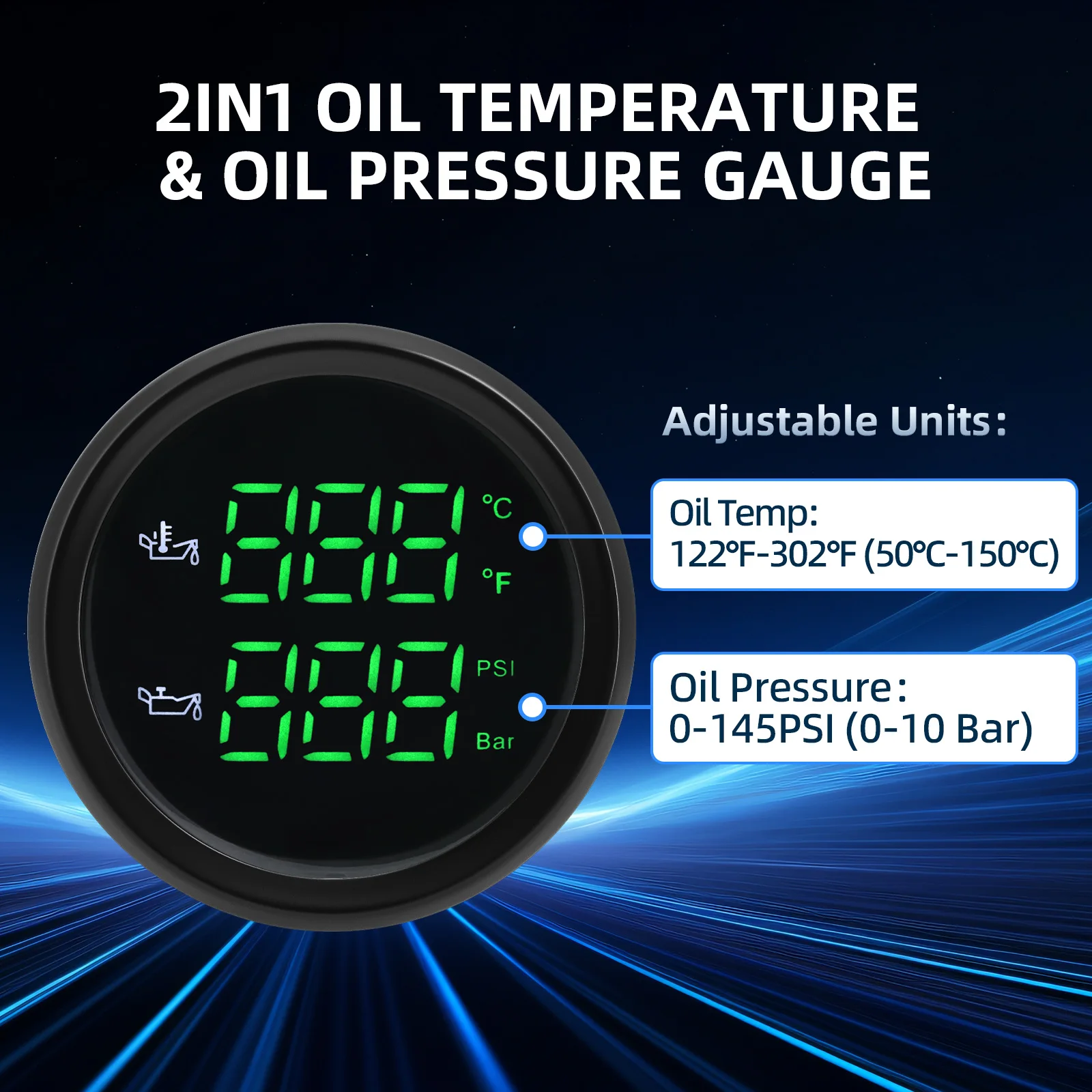 Medidor presión y temperatura de aceite 2 en 1 coche retroiluminado - imagen 3