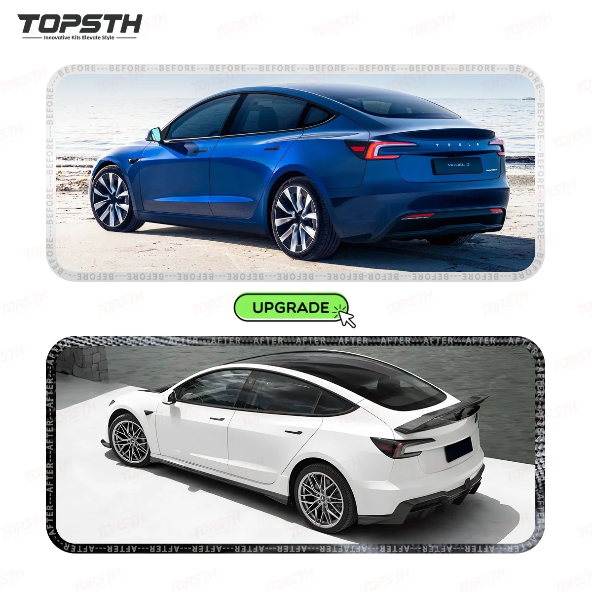 Alerón de carbono doble capa en Tesla Model 3 Highland