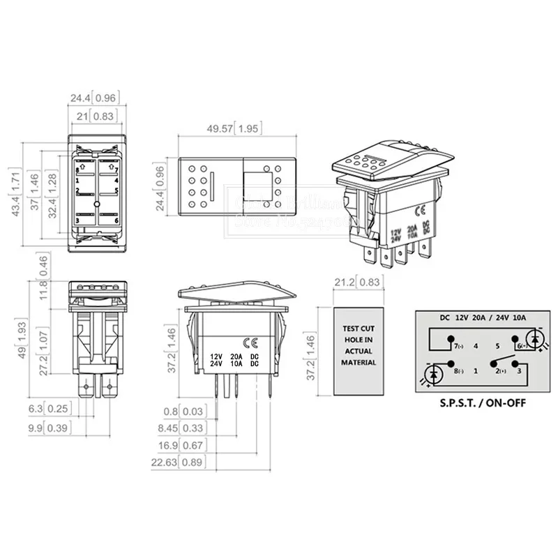 Interruptor basculante impermeable 5 pines – 12V/24V - imagen 5