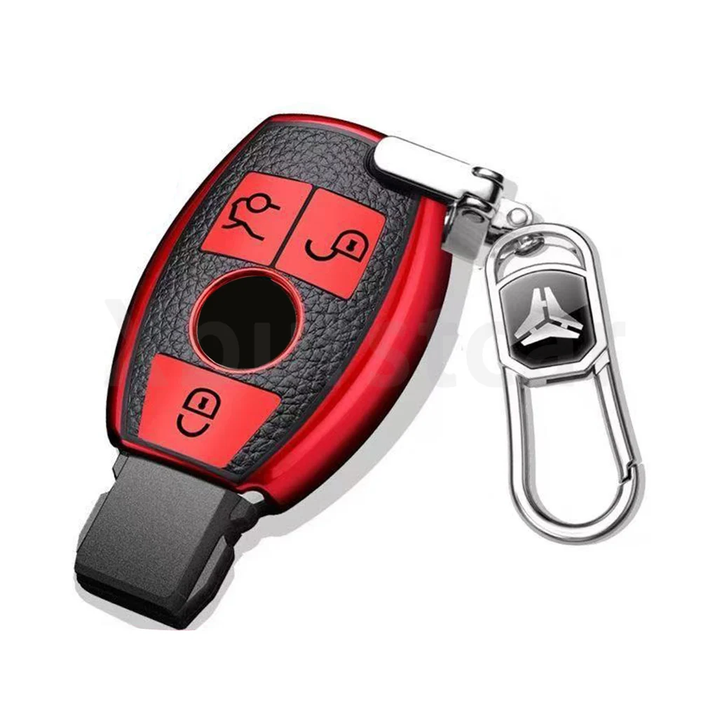 Leather TPU Shell Fob Car Key Case Cover For Mercedes Benz A B C E Class GLS GLA GLK GLC CLS CLA AMG W204 W205 W212 W463 W176 - imagen 5