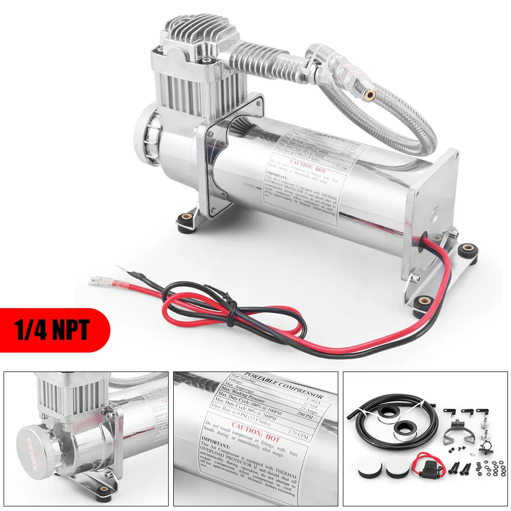 Universal 3/8NPT 1/4NPT 200PSI 480C 12V Kit de bomba de compresor de suspensión neumática Chrome TT 102993 -SL - imagen 2