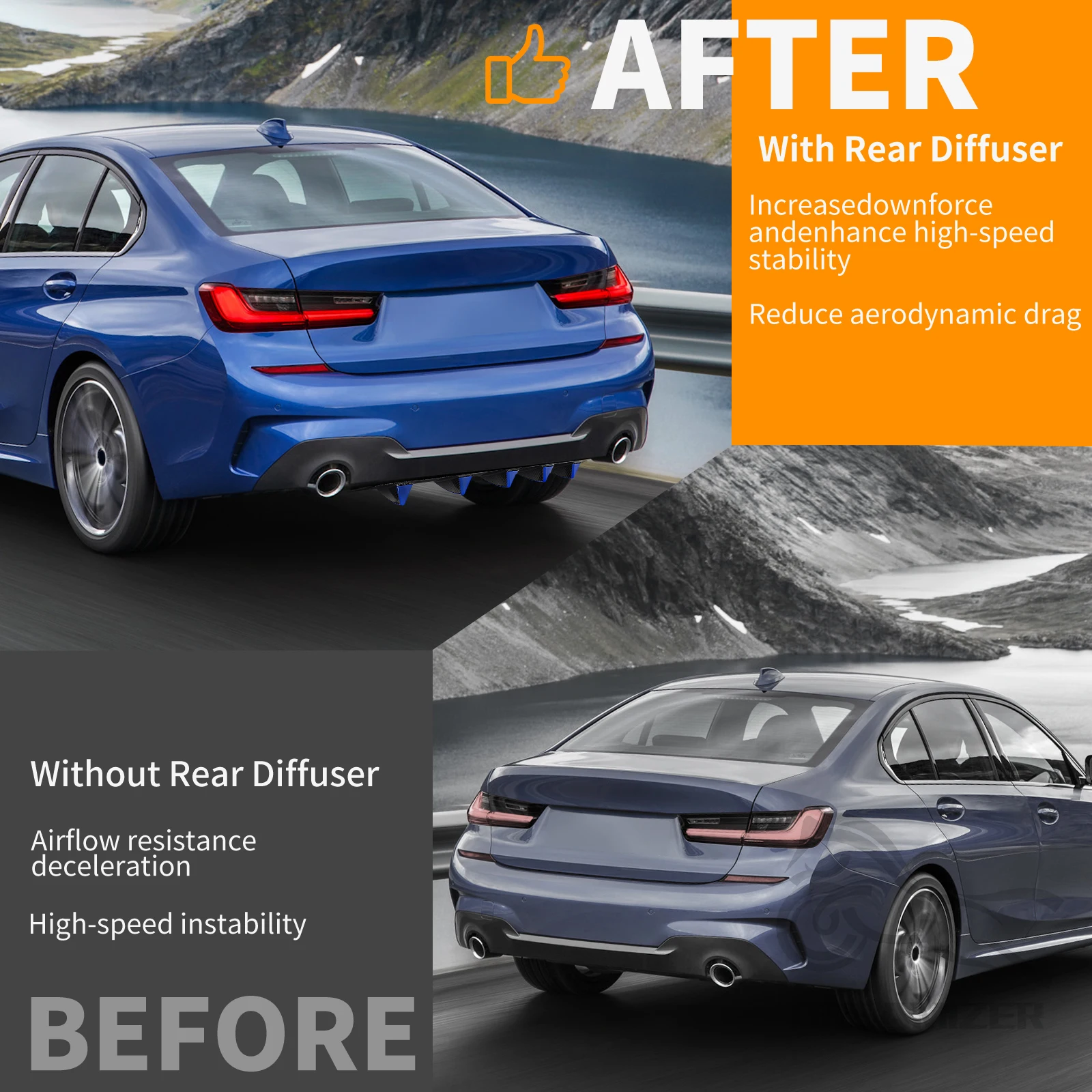 Aletas de tiburón difusoras traseras universales de carbono, negro, azul y rojo, 3 colores para Honda, Ford, Chevrolet Cruze - imagen 4