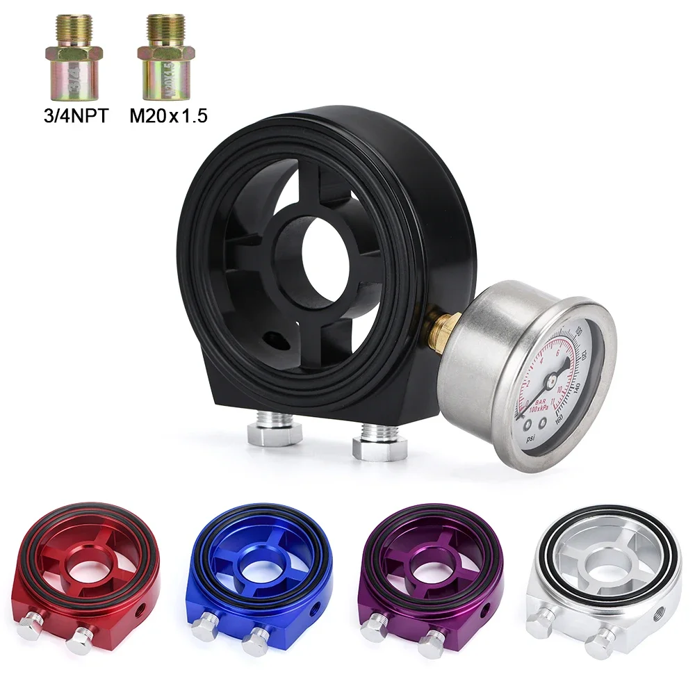 Adaptador de placa tipo sándwich enfriador de filtro de aceite M20 * 1,5 y 3/4-16 adaptador de aceite Universal para piezas de modificación de medidor de carreras de coches - imagen 2