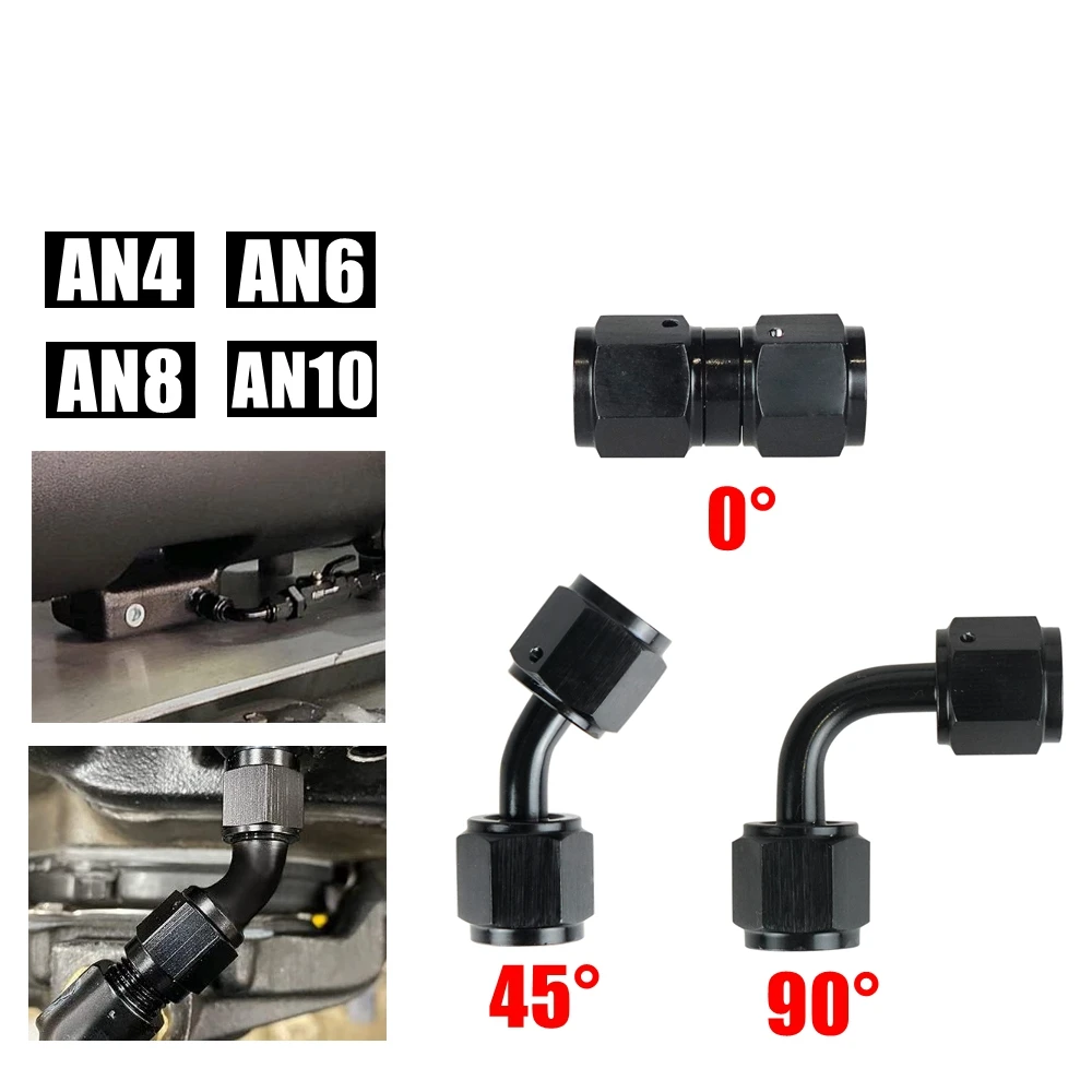 Adaptador AN hembra a hembra negro, acabado anodizado