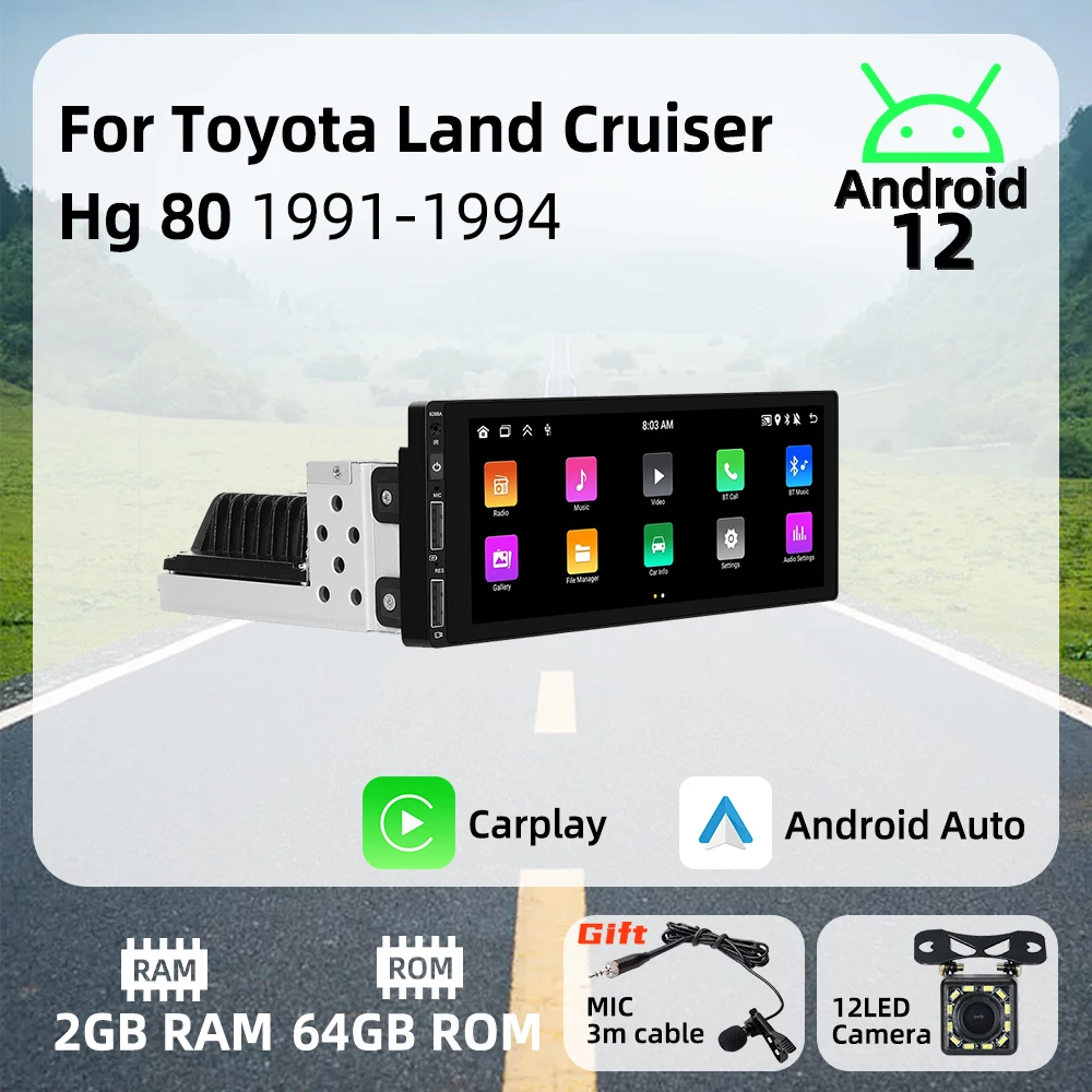 6,86 "1 Din Android Radio Multimedia para coche para Toyota Land Cruiser Hg 80 1991-1994 Android Auto unidad principal estéreo Carplay GPS Wifi
