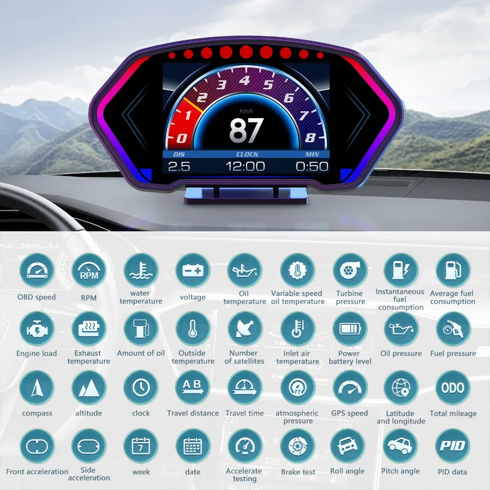 HUD GPS y OBD con inclinómetro, velocímetro y datos del motor - imagen 3