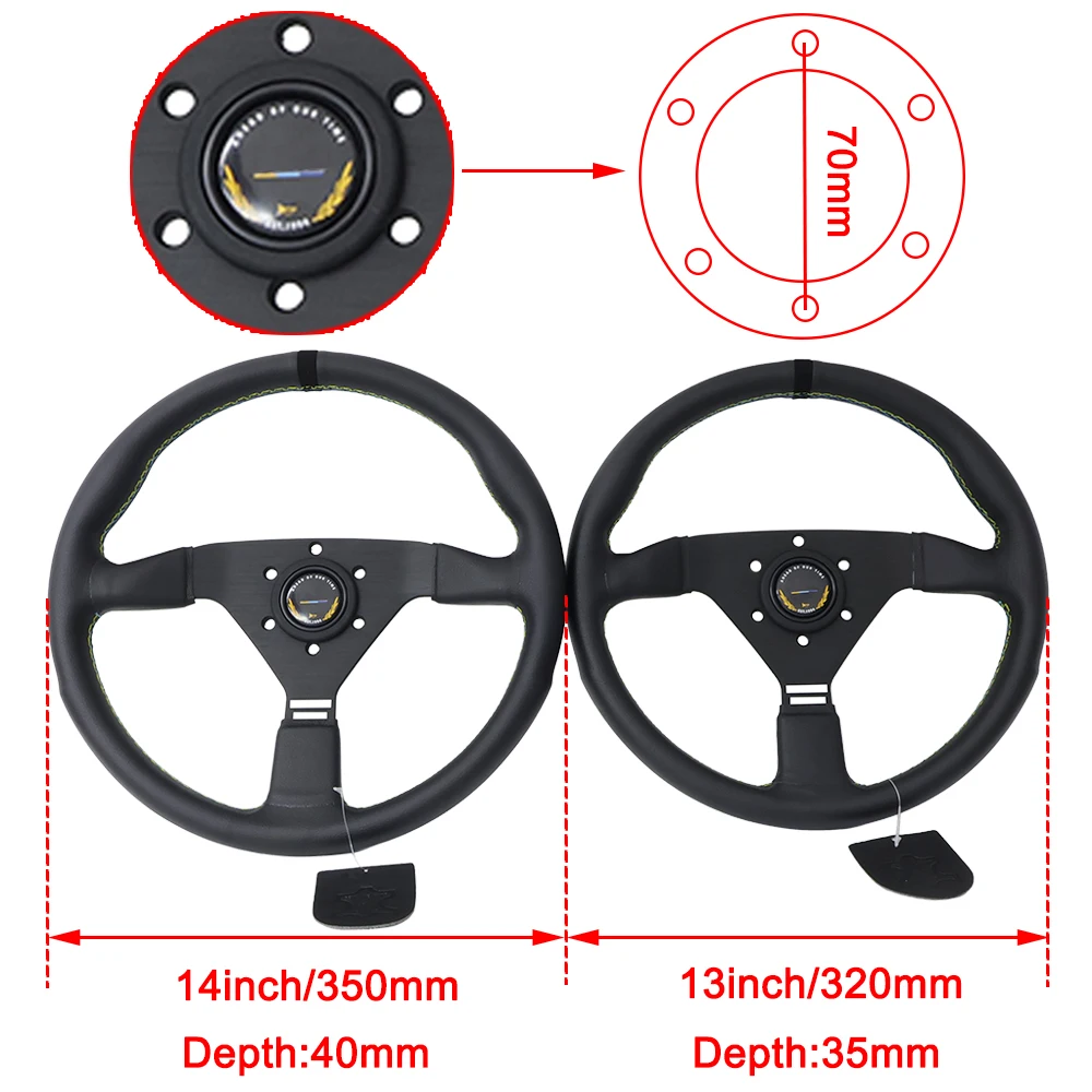 Volante de carreras estilo conexión serie GM, 13 pulgadas, 320mm, 14 pulgadas, 350mm, JDM, volante deportivo plano de cuero Real para coche - imagen 4