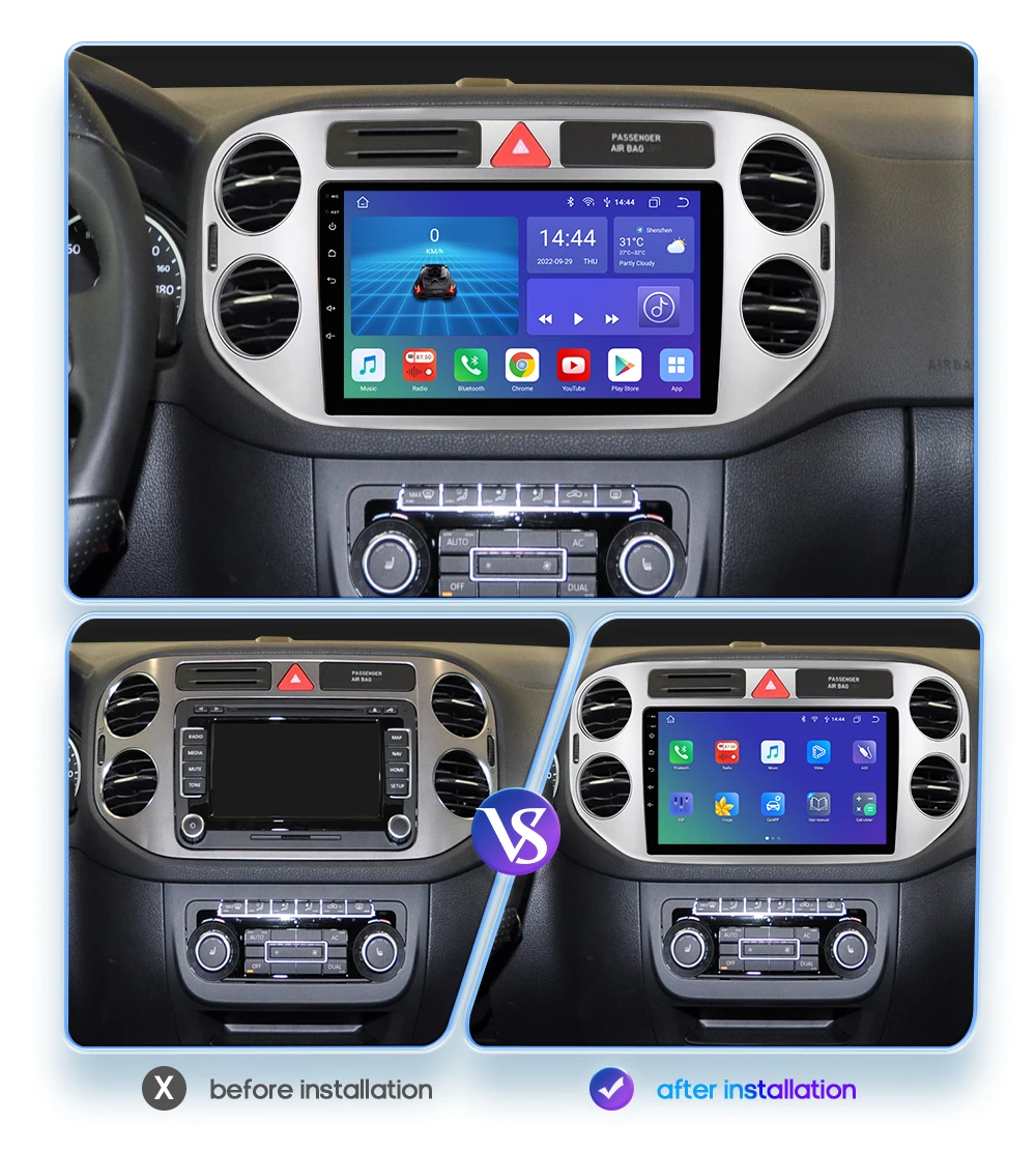 Radio 2 DIN Hizpo con Android Auto y CarPlay para VW Tiguan I - imagen 5