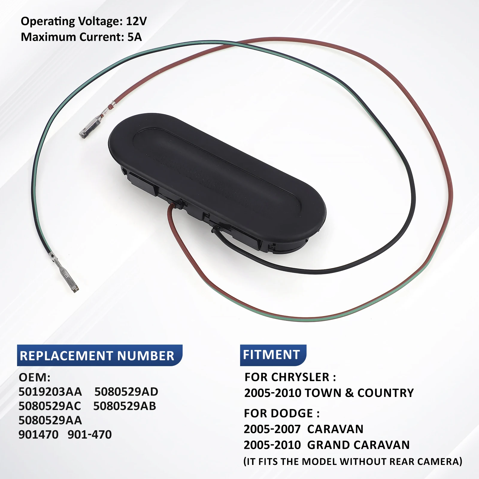 Interruptor manija puerta trasera ABS Dodge Caravan Chrysler Town & Country 5080529AD - imagen 4