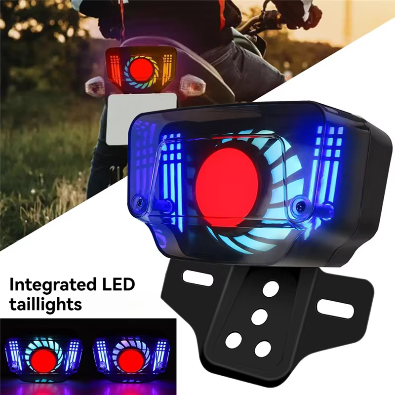 Luz trasera freno LED universal 12V AB56 con soporte matrícula moto - imagen 4