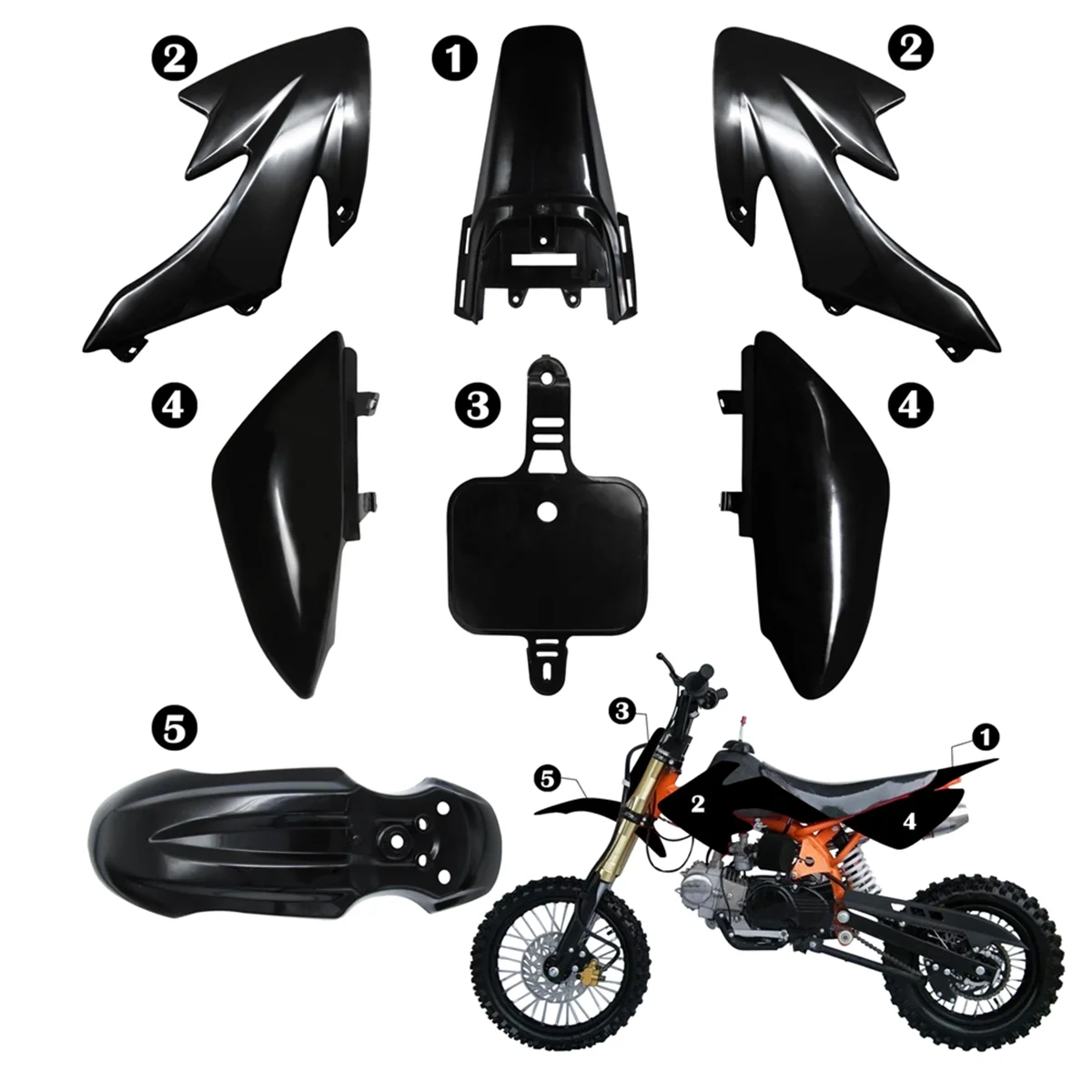 Kit plásticos CRF50 negro – guardabarros y carenados para pit bike